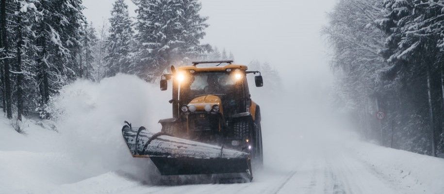 Bilde av traktor med sjær som brøyter snø