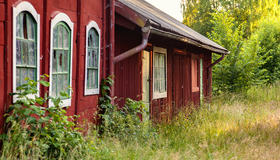 Old red farm buildings