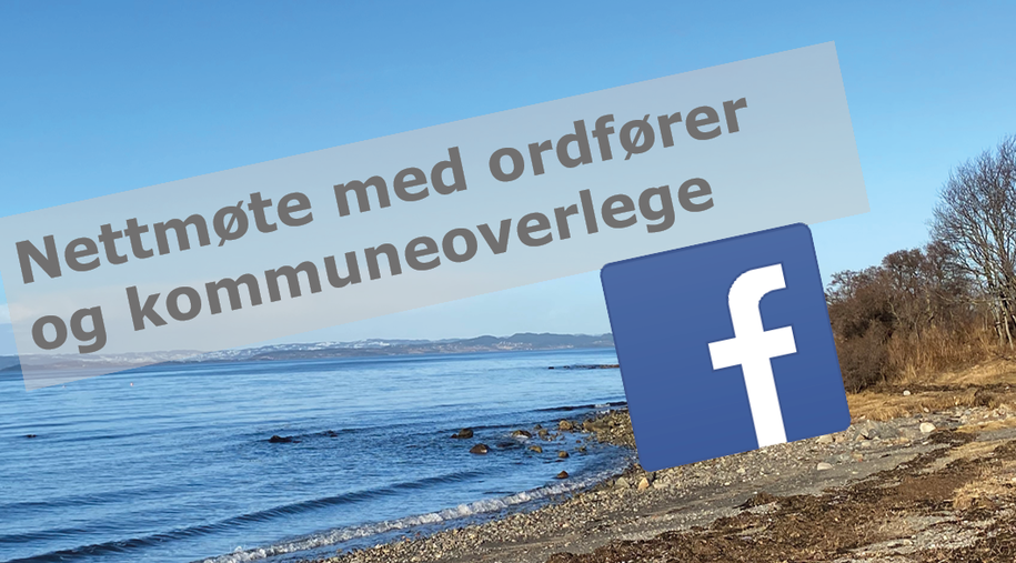 Bilde av strandsonen på Midtsandtangen med påskriften "Nettmøte på Facebook"