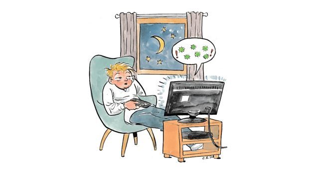 Illustrasjon mann som ser TV